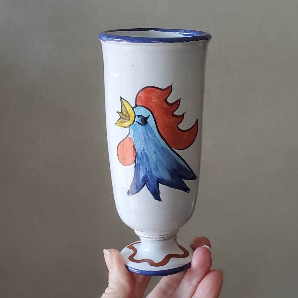 Handpainted Pottery Rooster Vase Cup Mexico
